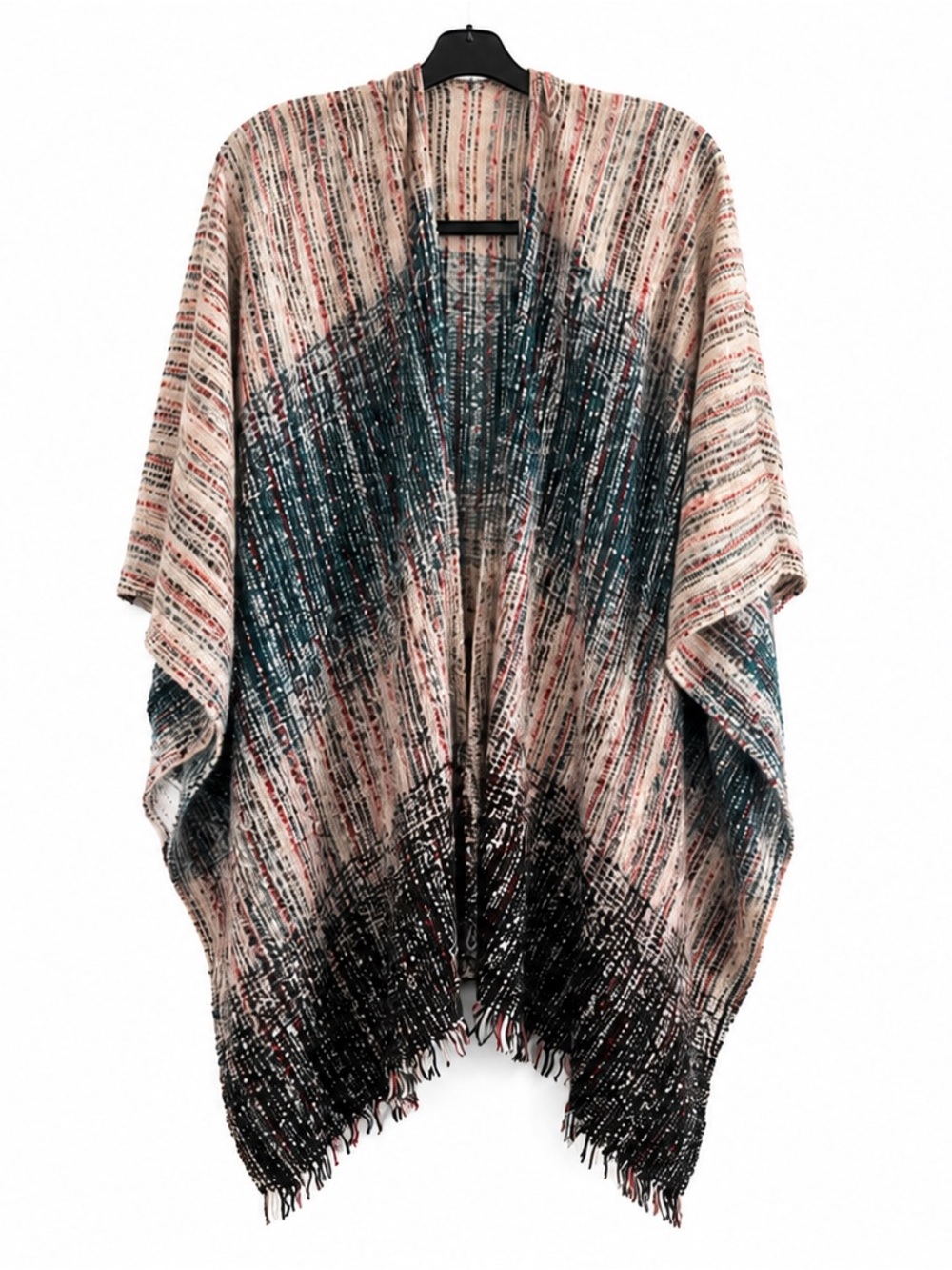 Women's Open Front Poncho Sweater - Cream Multi